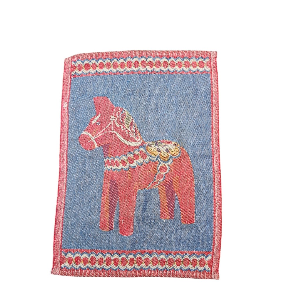Ekelund Kitchen Towel Red Blue Woven Dala Horse Scandinavian Folk Art Organic